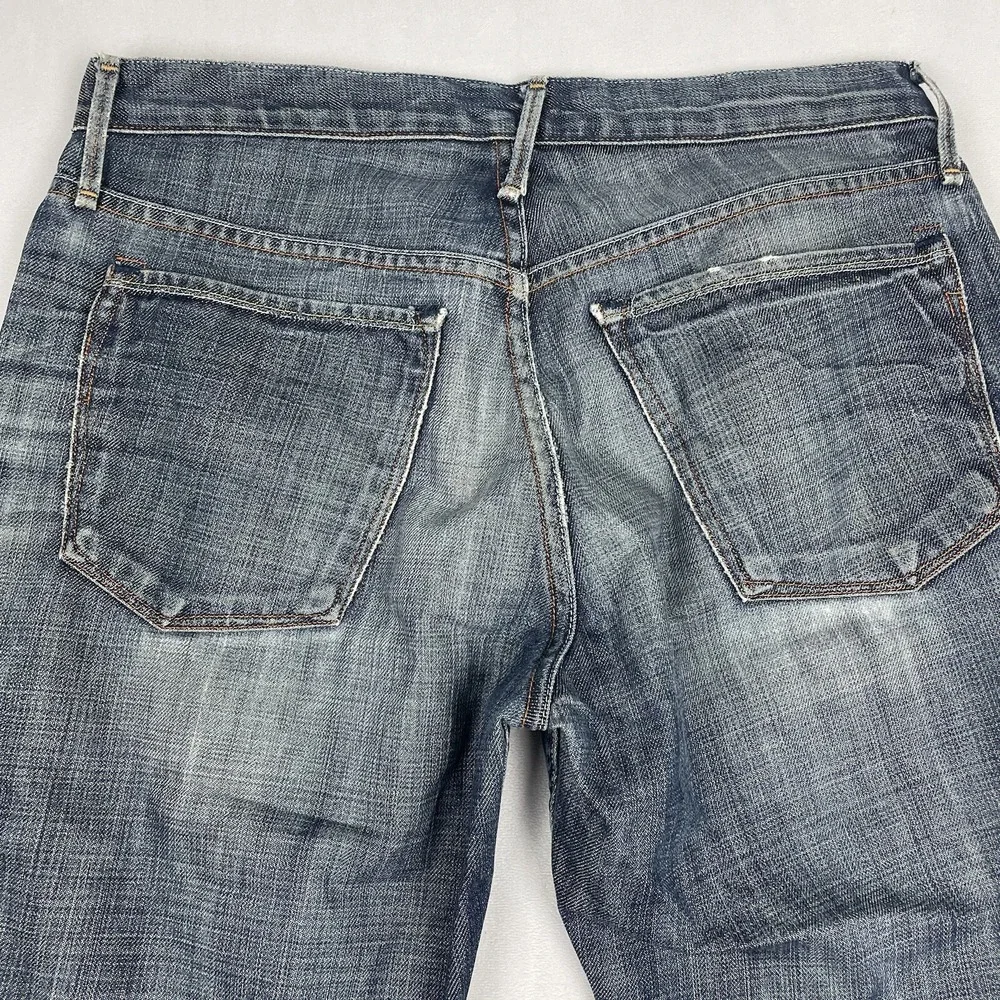 Earnest Sewn Jeans Mens 32x27 Fulton‎ Dark Wash Blue Denim Button Fly USA Made